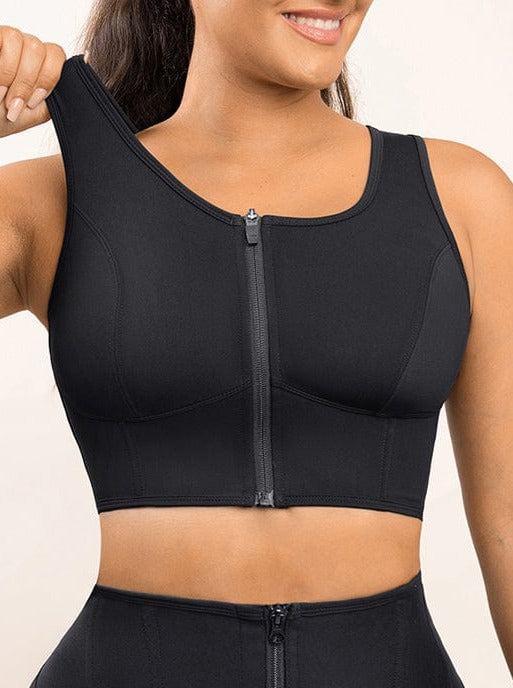 Wholesale Zipper Sports Shockproof Bra Crop With Four steel Boning