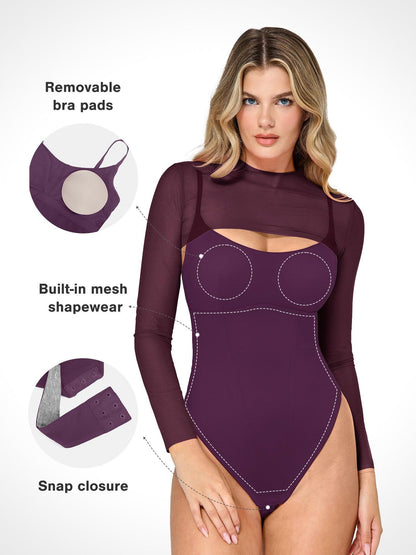 The Shapewear Bodysuit Sheer Mesh Cutout Set