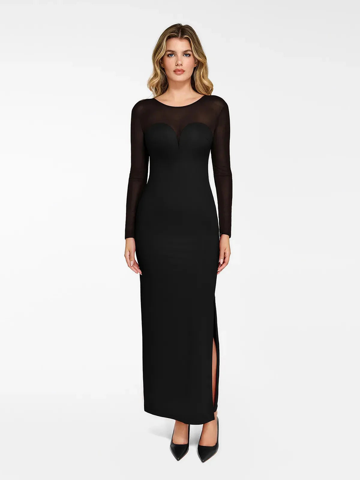 The Shapewear Dress Long Sleeve Sheer Mesh Maxi