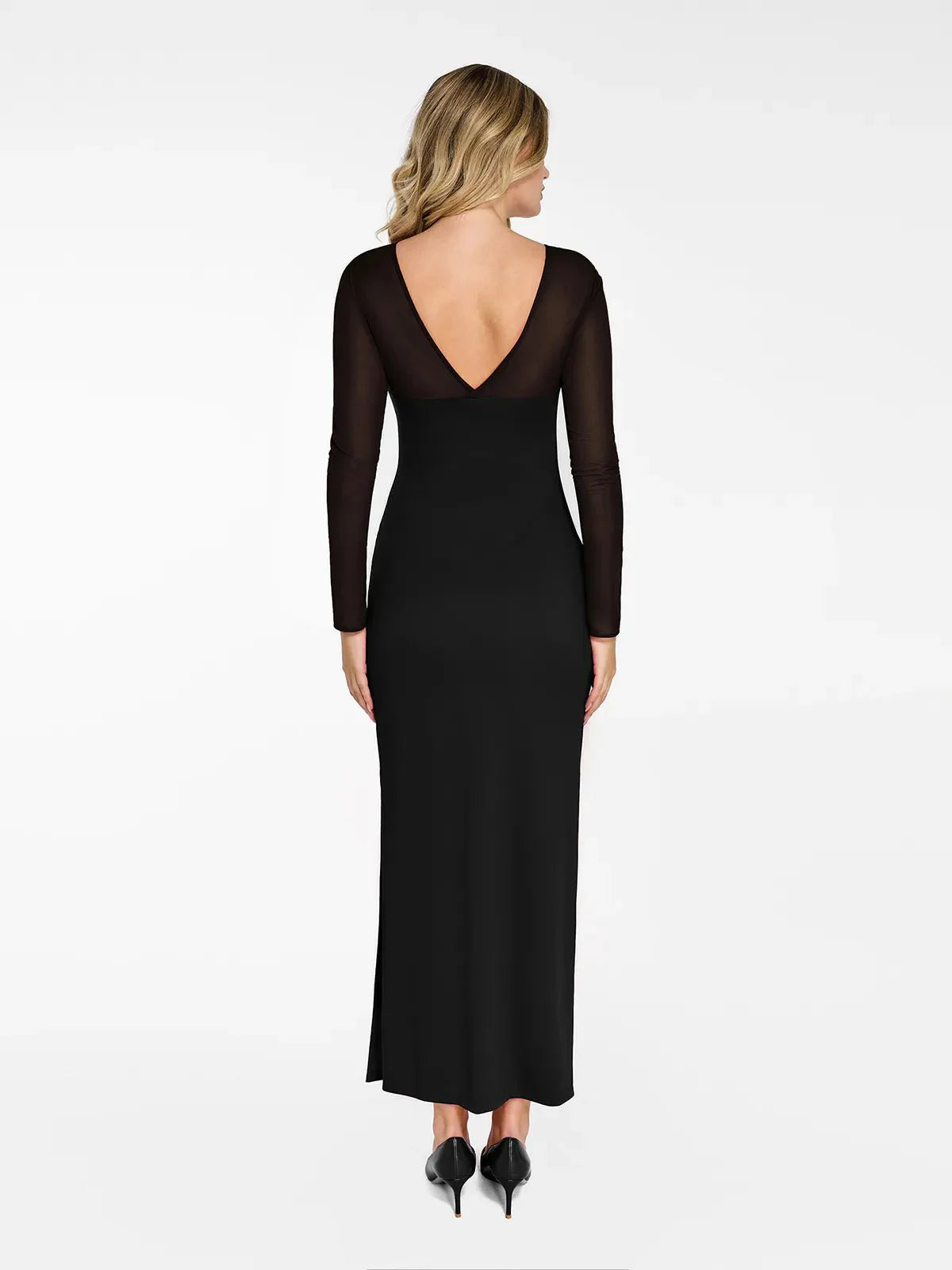 The Shapewear Dress Long Sleeve Sheer Mesh Maxi