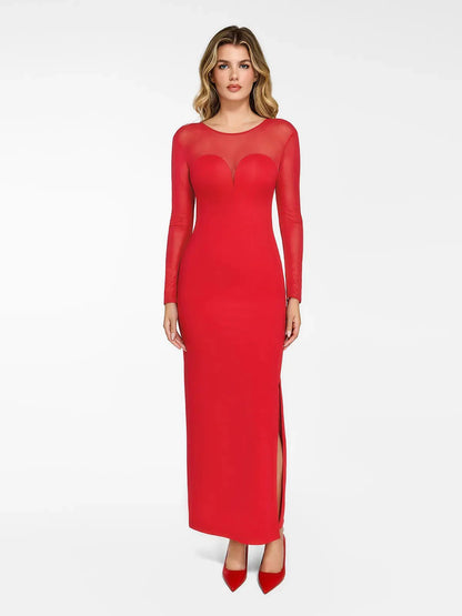 The Shapewear Dress Long Sleeve Sheer Mesh Maxi