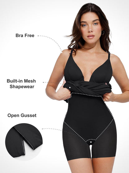 Das Shapewear-Kleid Bluetag Cooling Tiefer V-Ausschnitt Gerafftes Midi