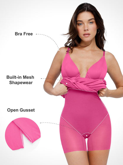 Das Shapewear-Kleid Bluetag Cooling Tiefer V-Ausschnitt Gerafftes Midi