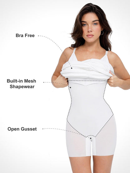 Das Shapewear-Kleid Bluetag Cooling Tiefer V-Ausschnitt Gerafftes Midi