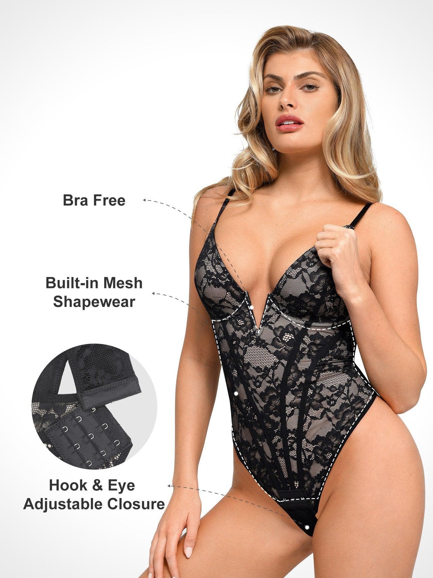 The Shapewear Bodysuit Deep-V Neck Lace Corset Style