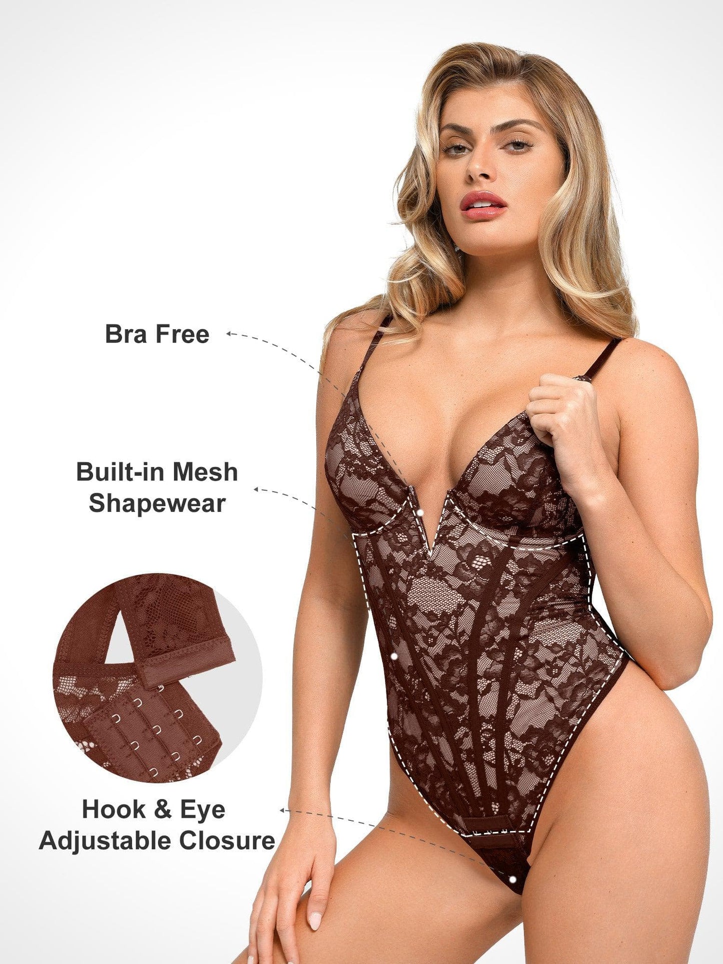 The Shapewear Bodysuit Deep-V Neck Lace Corset Style