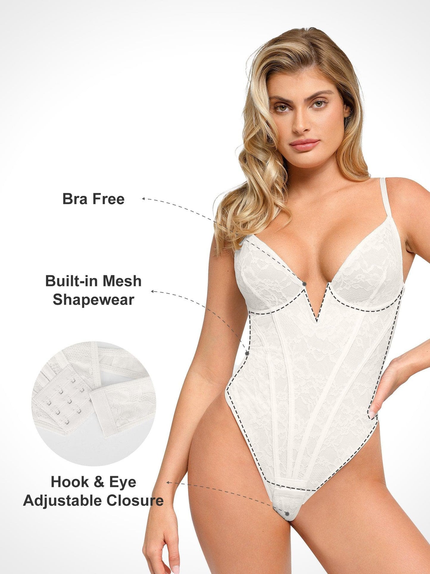 The Shapewear Bodysuit Deep-V Neck Lace Corset Style