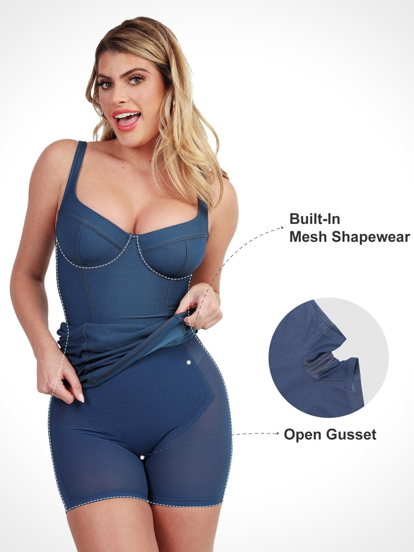 Built-In Shapewear Denim Bodysuit Or Dress Or Jumpsuit