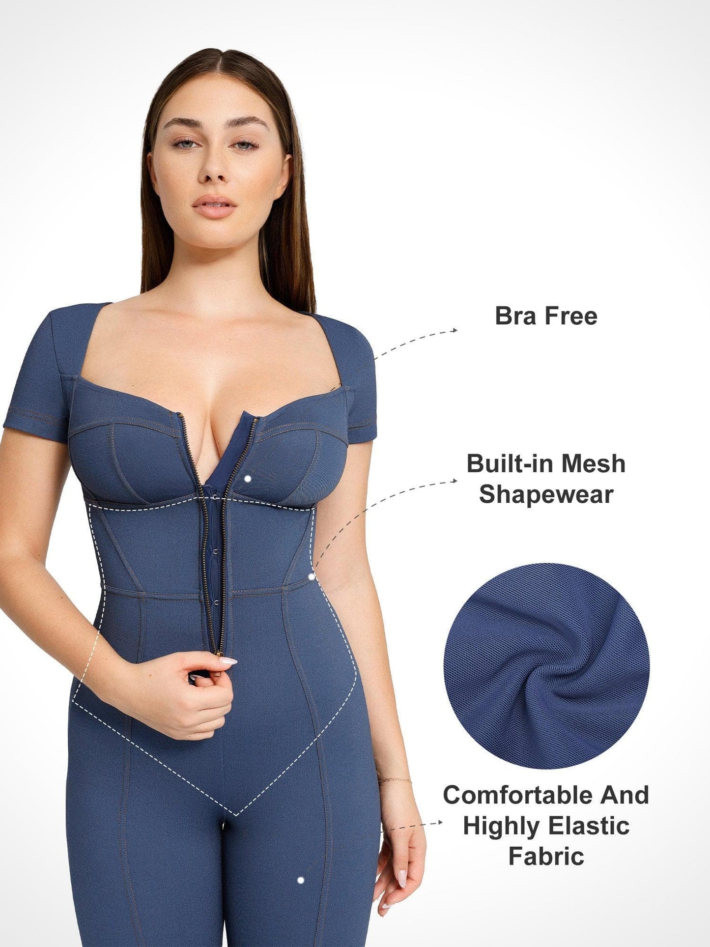 The Shapewear Jumpsuit Denim With Zipper