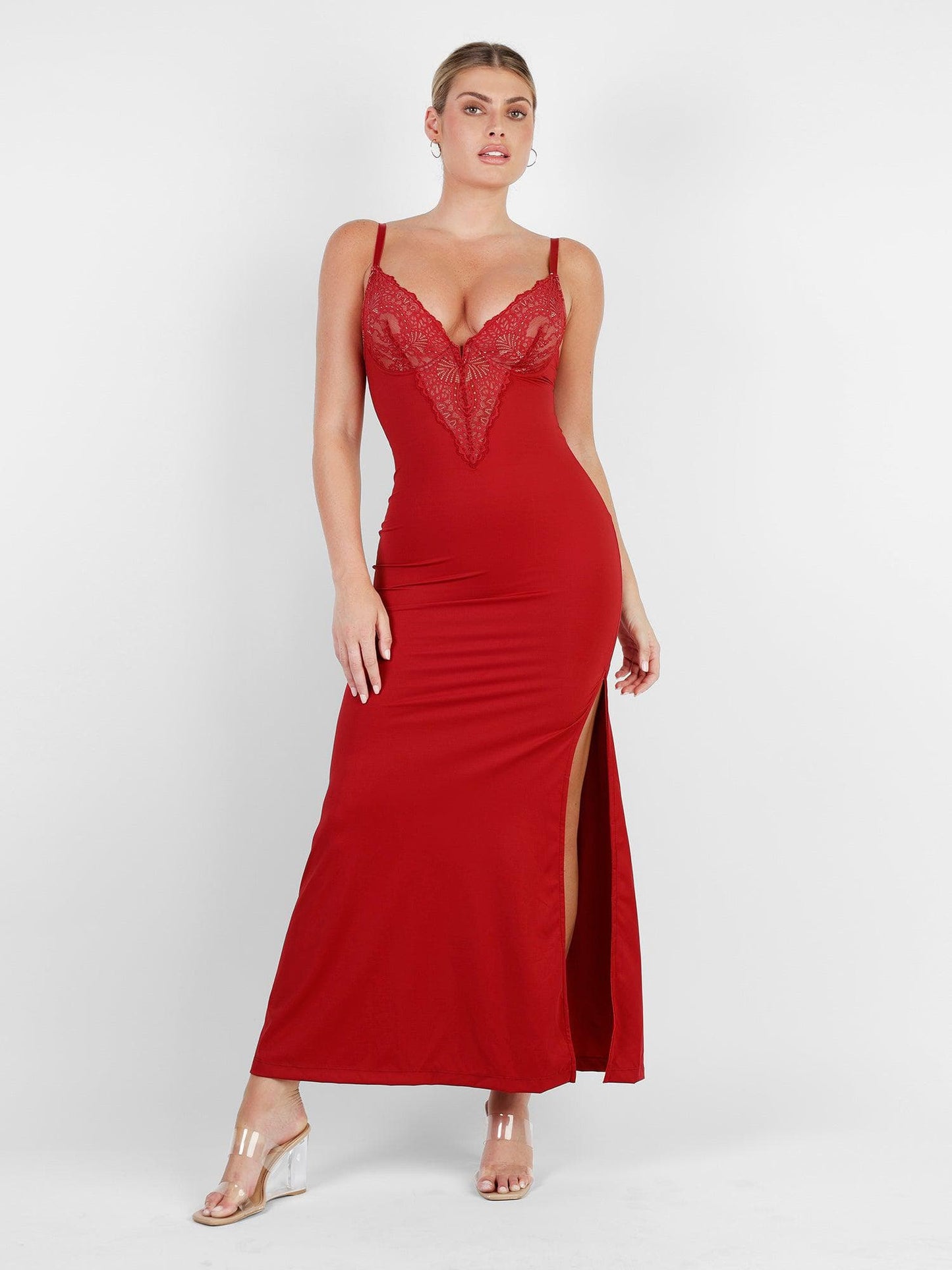 The Shapewear Dress Lace Slip Split Maxi