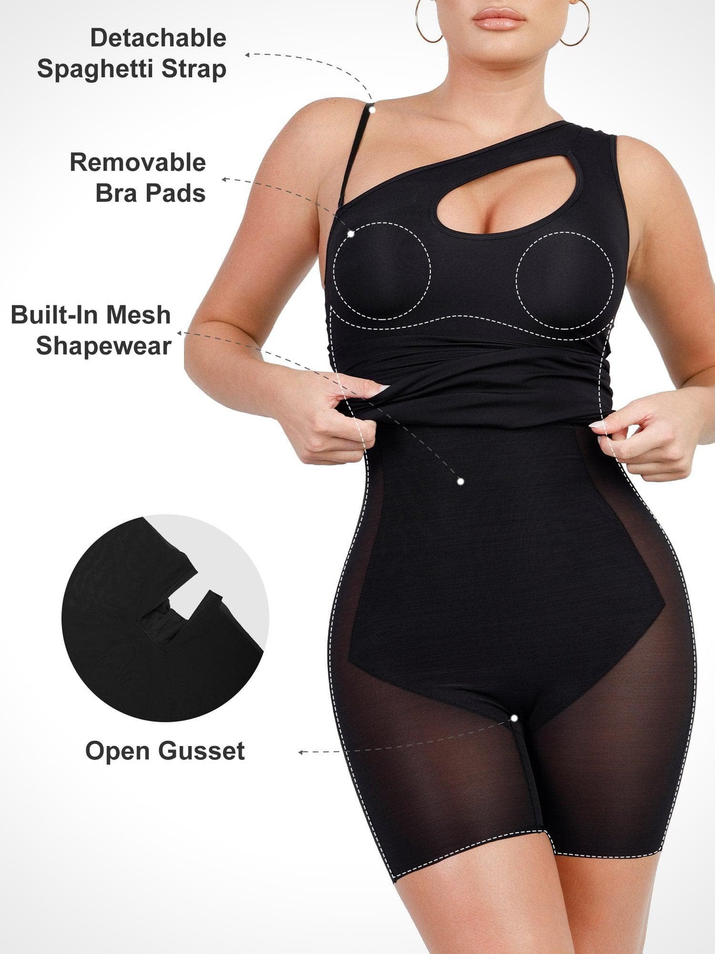 La robe Shapewear à une épaule et à découpes mini