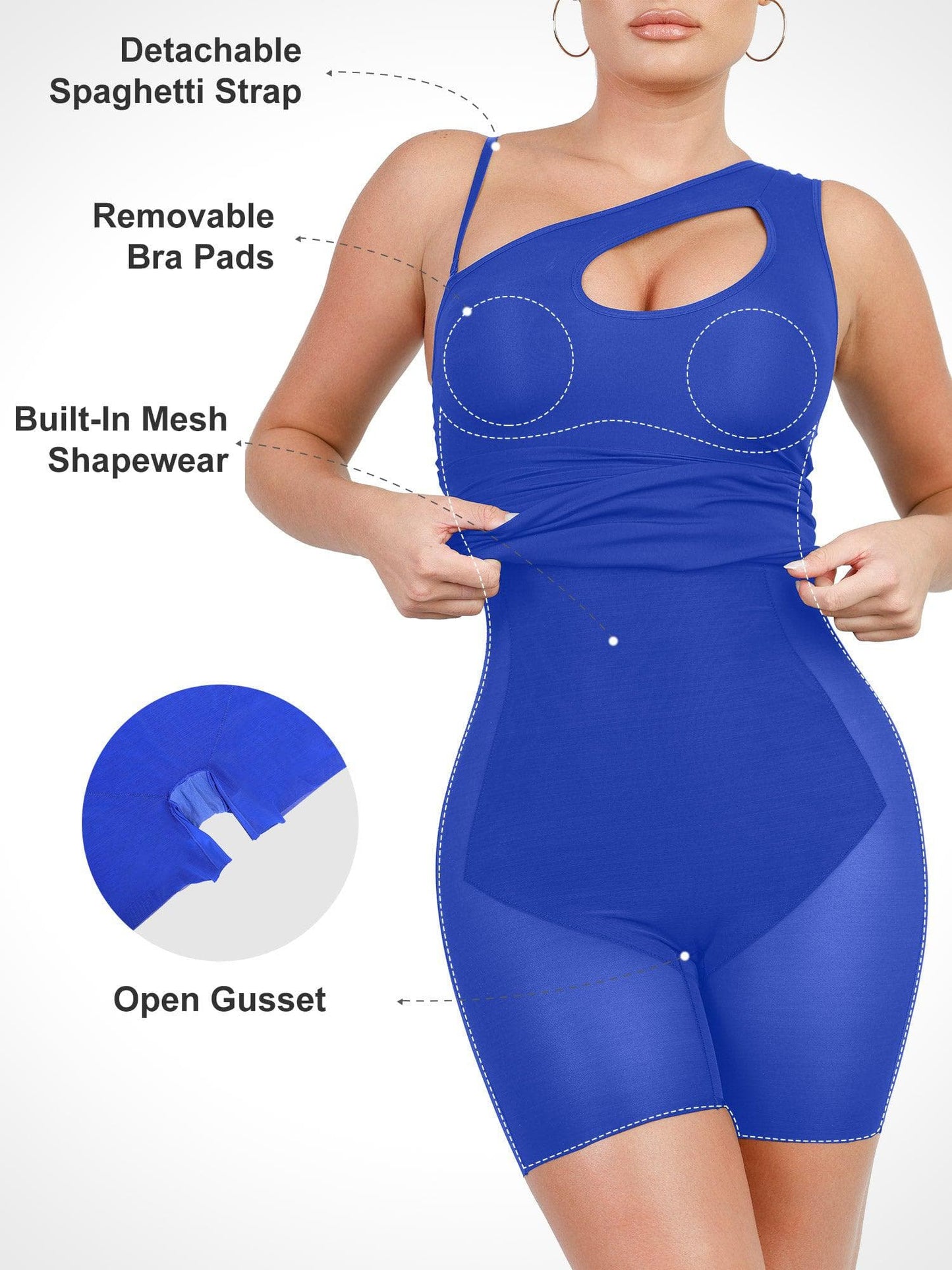 La robe Shapewear à une épaule et à découpes mini