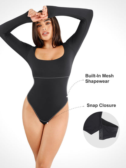 Body Shapewear CloudSense sans coutures, col carré, manches longues