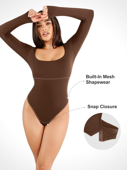 Body Shapewear CloudSense sans coutures, col carré, manches longues