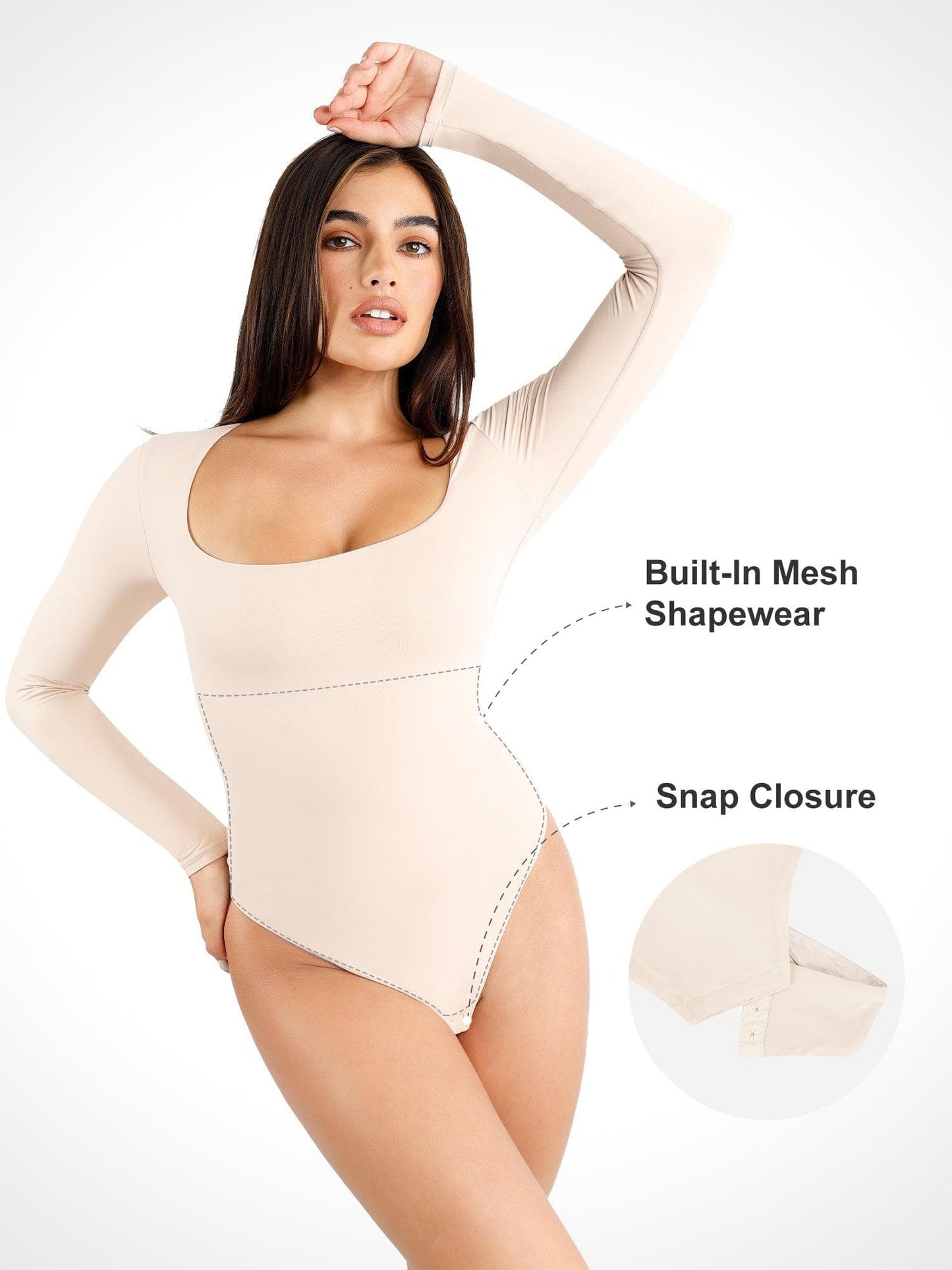 Der Shapewear-Bodysuit CloudSense Seamless mit eckigem Ausschnitt und langen Ärmeln