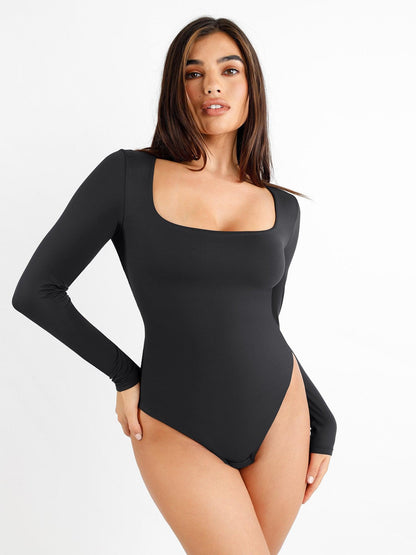 Body Shapewear CloudSense sans coutures, col carré, manches longues