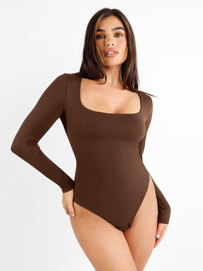 Body Shapewear CloudSense sans coutures, col carré, manches longues