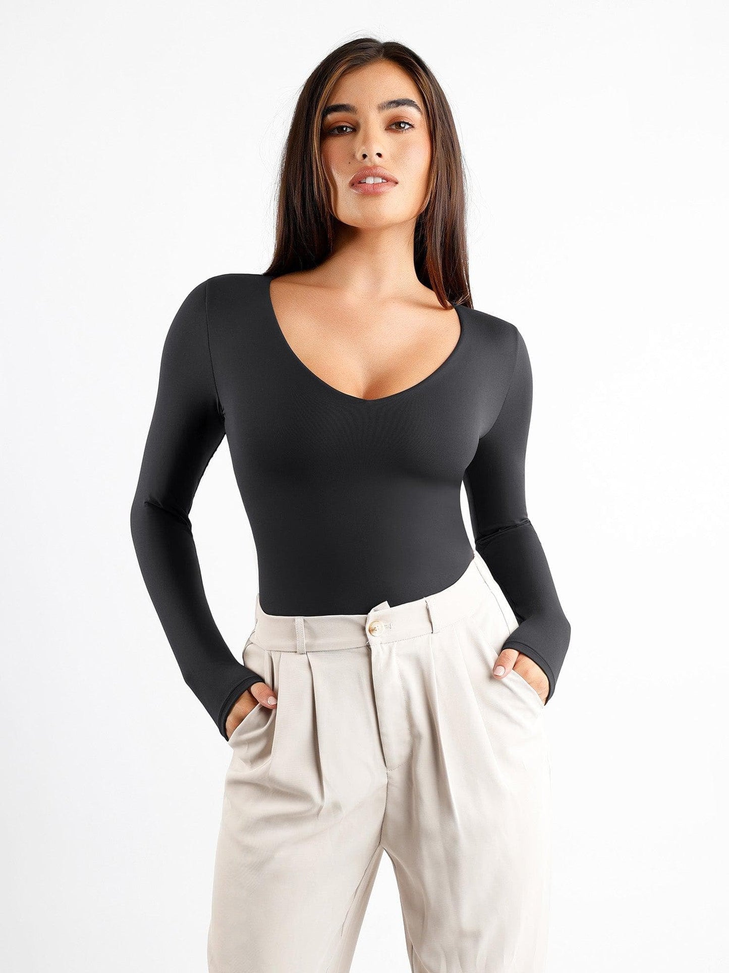 The Shapewear Bodysuit CloudSense Seamless V-Neck Long-Sleeve