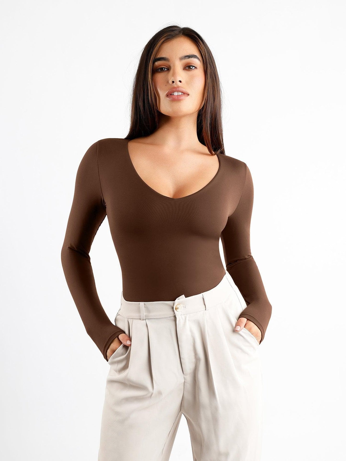 The Shapewear Bodysuit CloudSense Seamless V-Neck Long-Sleeve