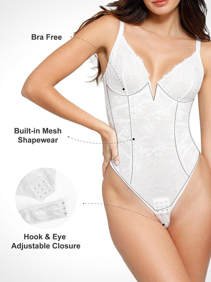 Body Shapewear décolleté en V profond et string dos nu en dentelle