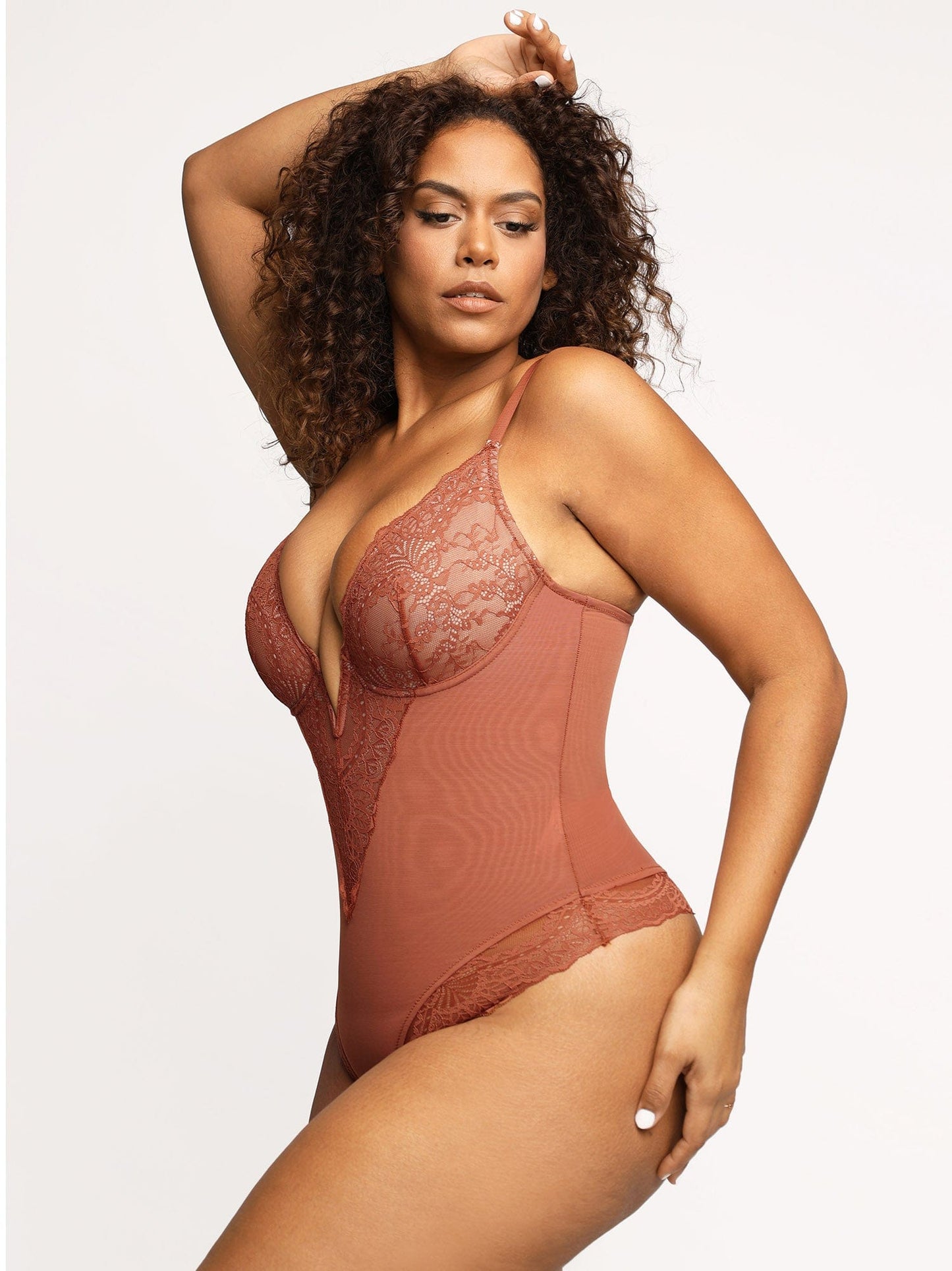 The Shapewear Bodysuit Deep-V Neck Lace Thong