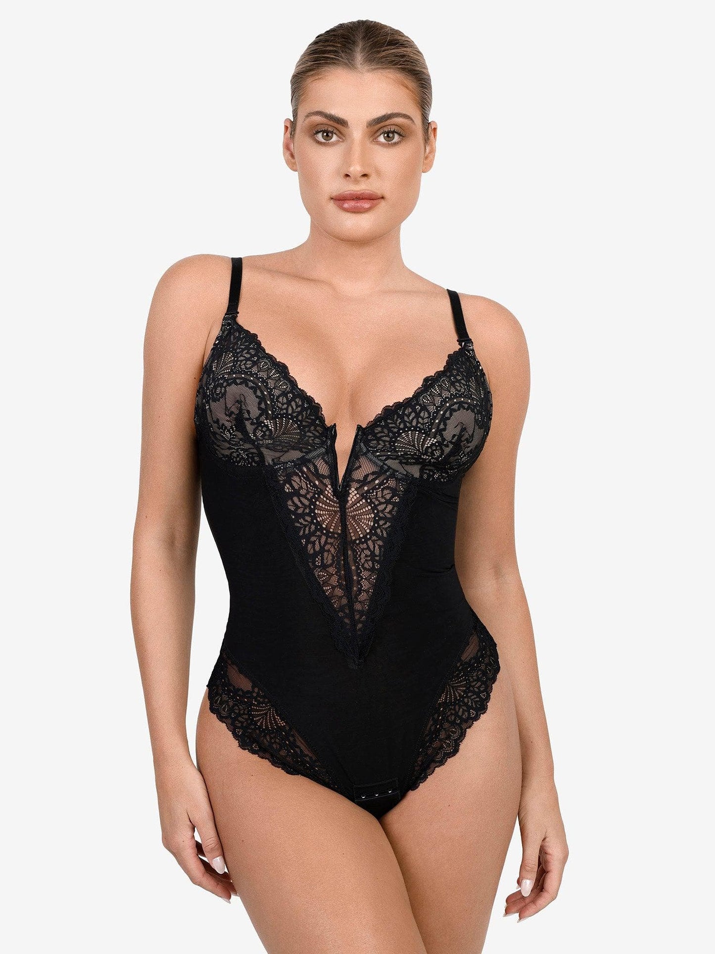 The Shapewear Bodysuit Deep-V Neck Lace Thong