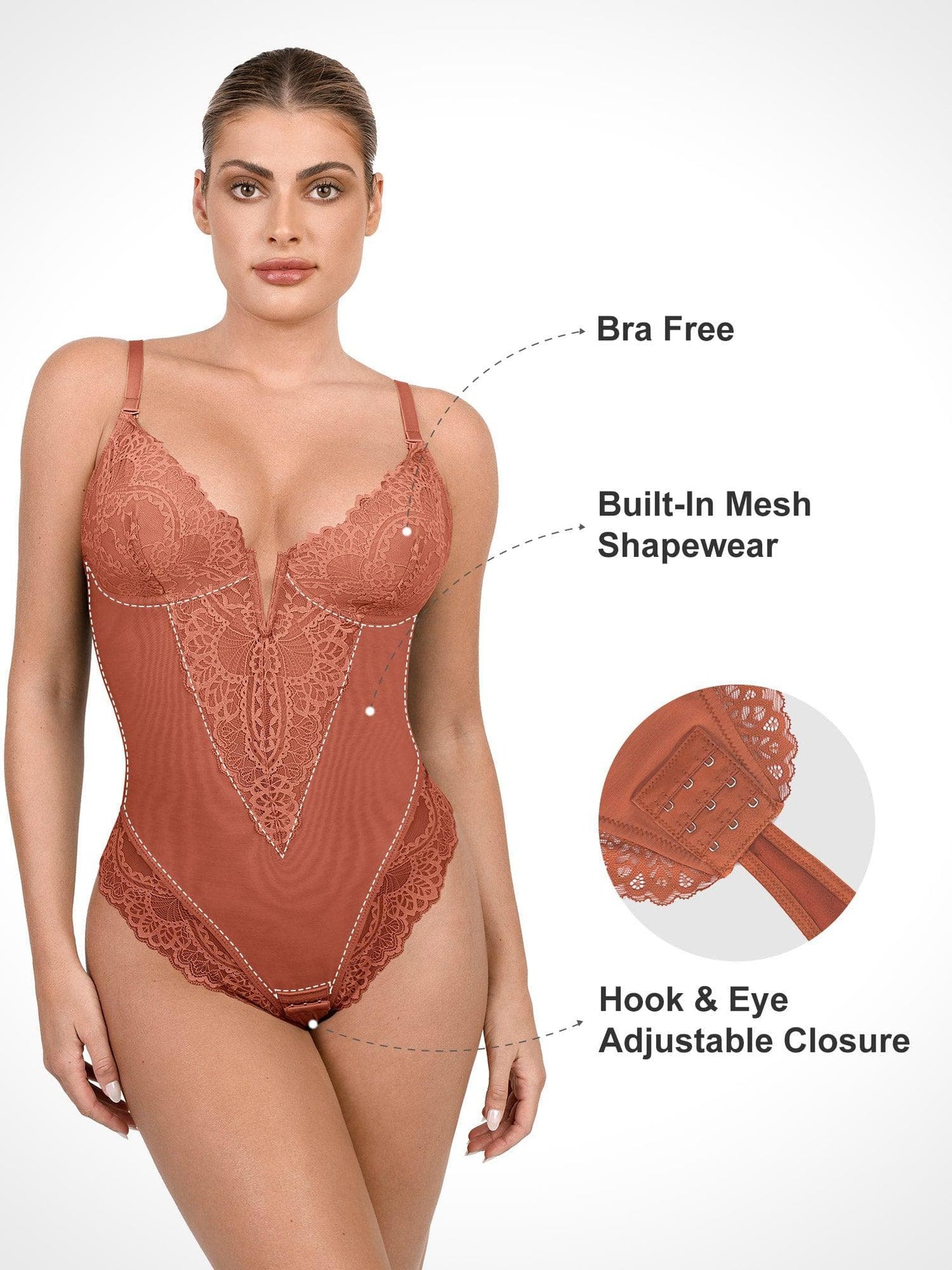 The Shapewear Bodysuit Deep-V Neck Lace Thong