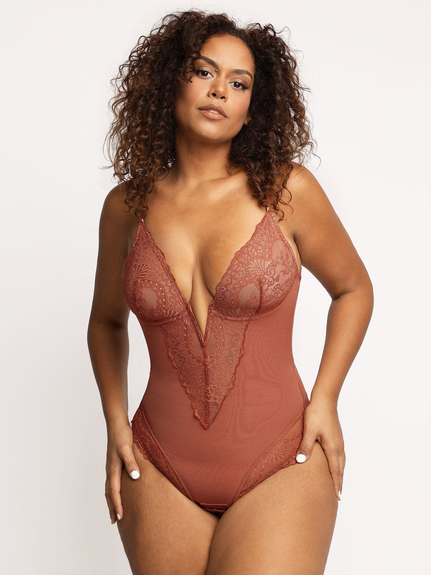 The Shapewear Bodysuit Deep-V Neck Lace Thong