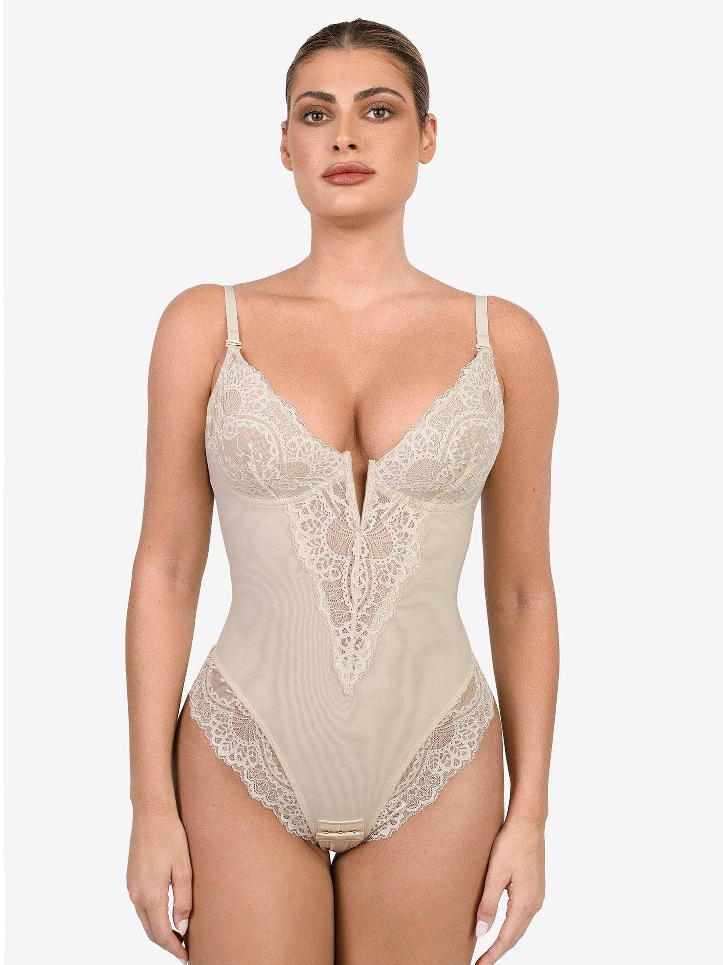 The Shapewear Bodysuit Deep-V Neck Lace Thong