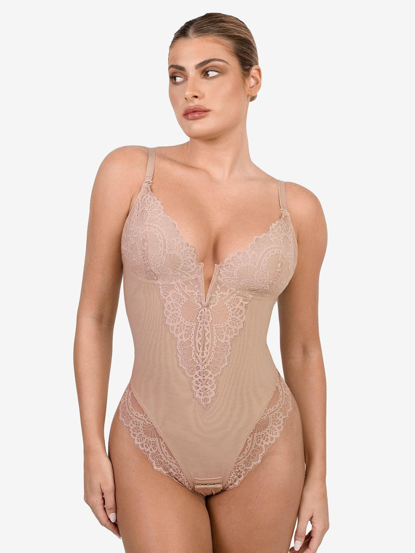 The Shapewear Bodysuit Deep-V Neck Lace Thong