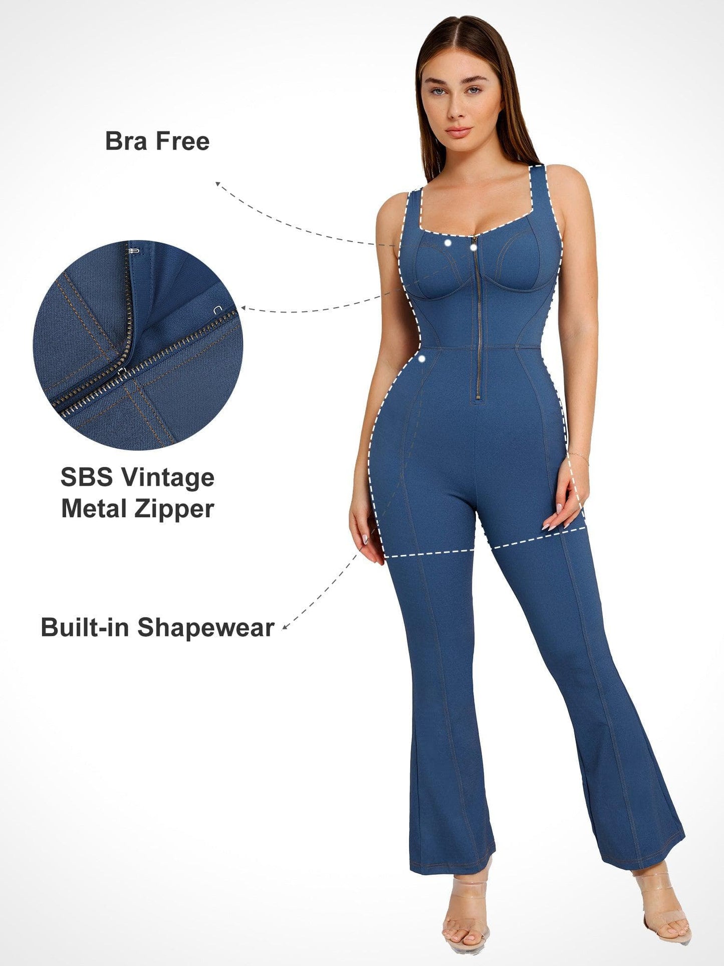 The Shapewear Jumpsuit Denim Square Neck Tank Top Flare