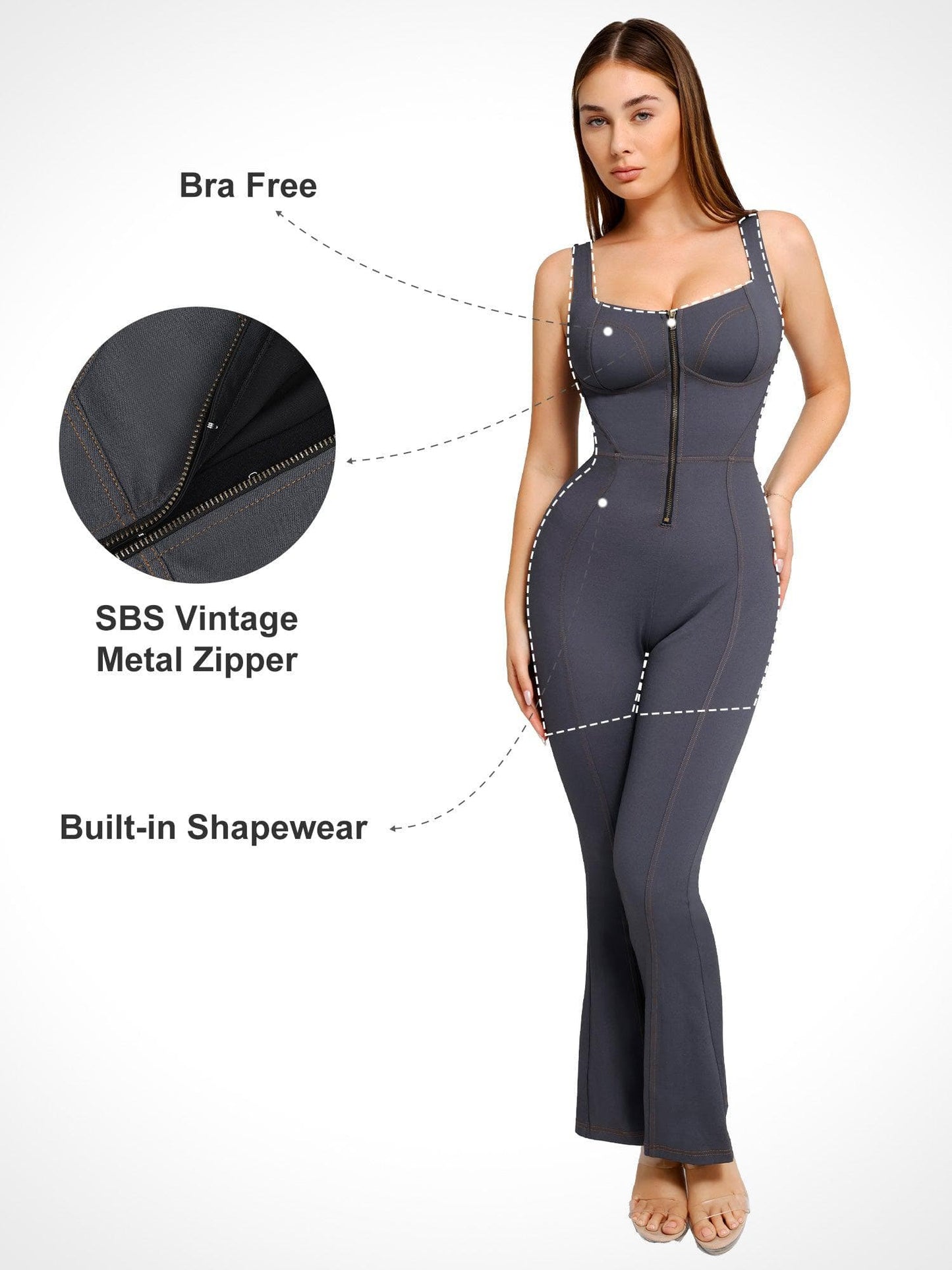 The Shapewear Jumpsuit Denim Square Neck Tank Top Flare