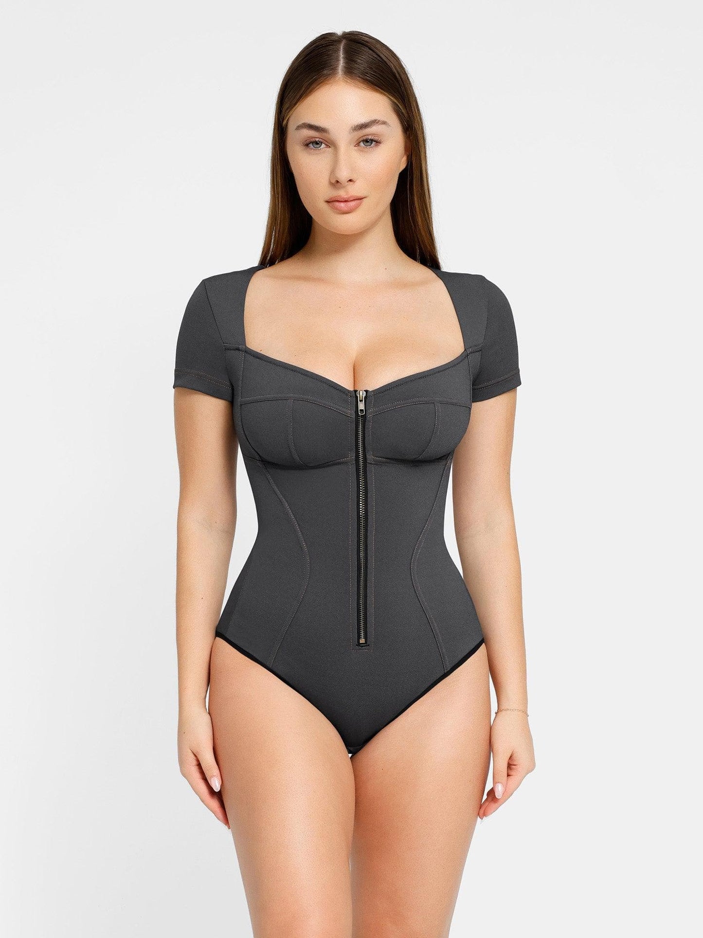 Der Shapewear Bodysuit Denim V-Ausschnitt Kurzarm