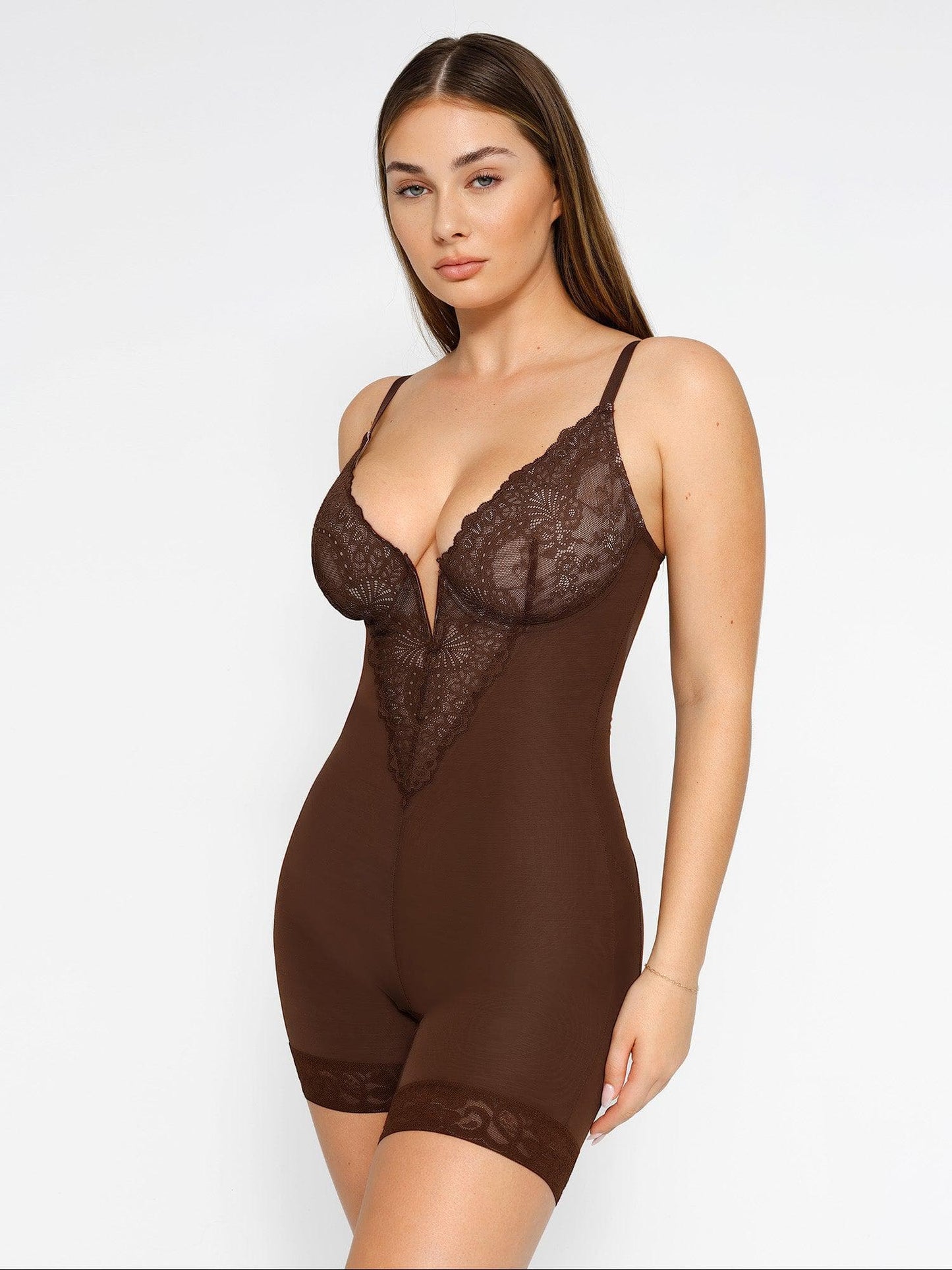 The Shapewear Bodysuit Lace Deep-V Neck Shorts