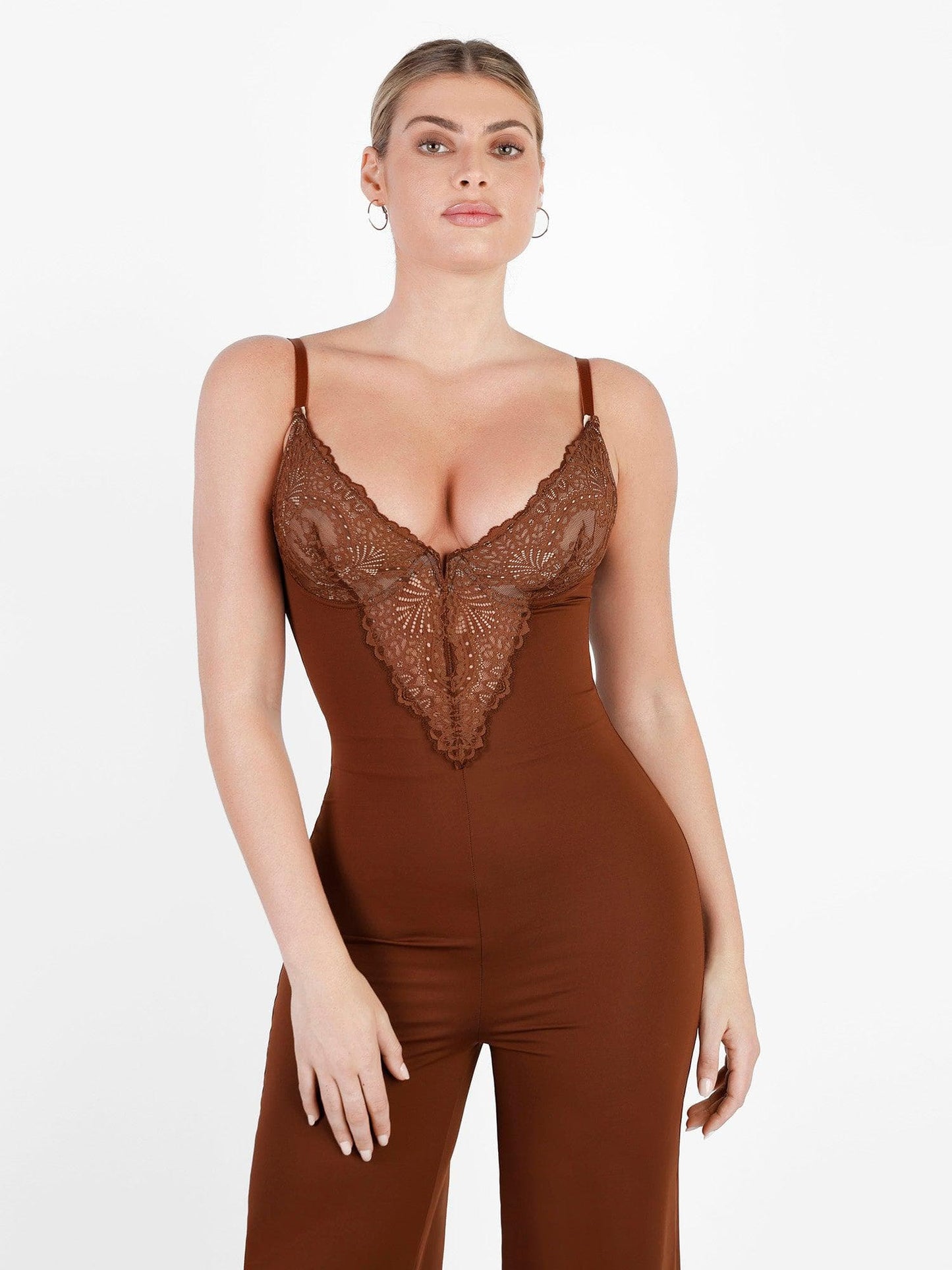 The Shapewear Jumpsuit Lace Deep V-Neck Wide-Leg Slip