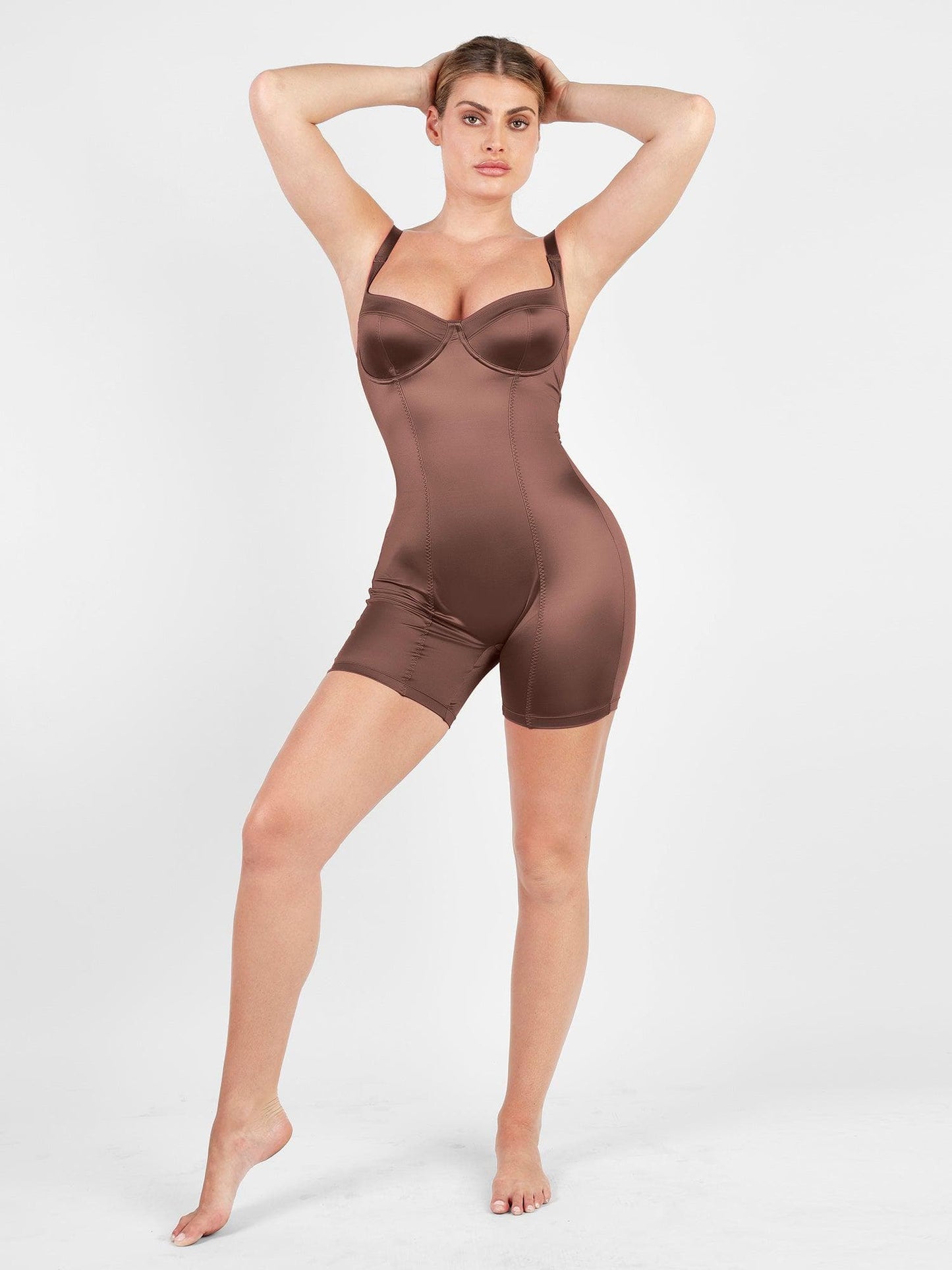 The Shapewear Romper Metallic Shiny One Piece Mid Thigh