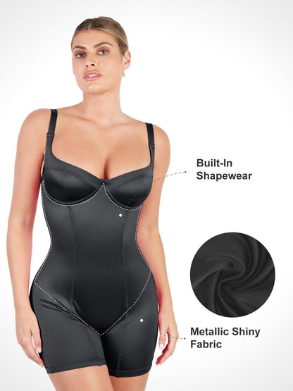 Der Shapewear-Strampler Metallic Shiny Einteiler Mitte Oberschenkel
