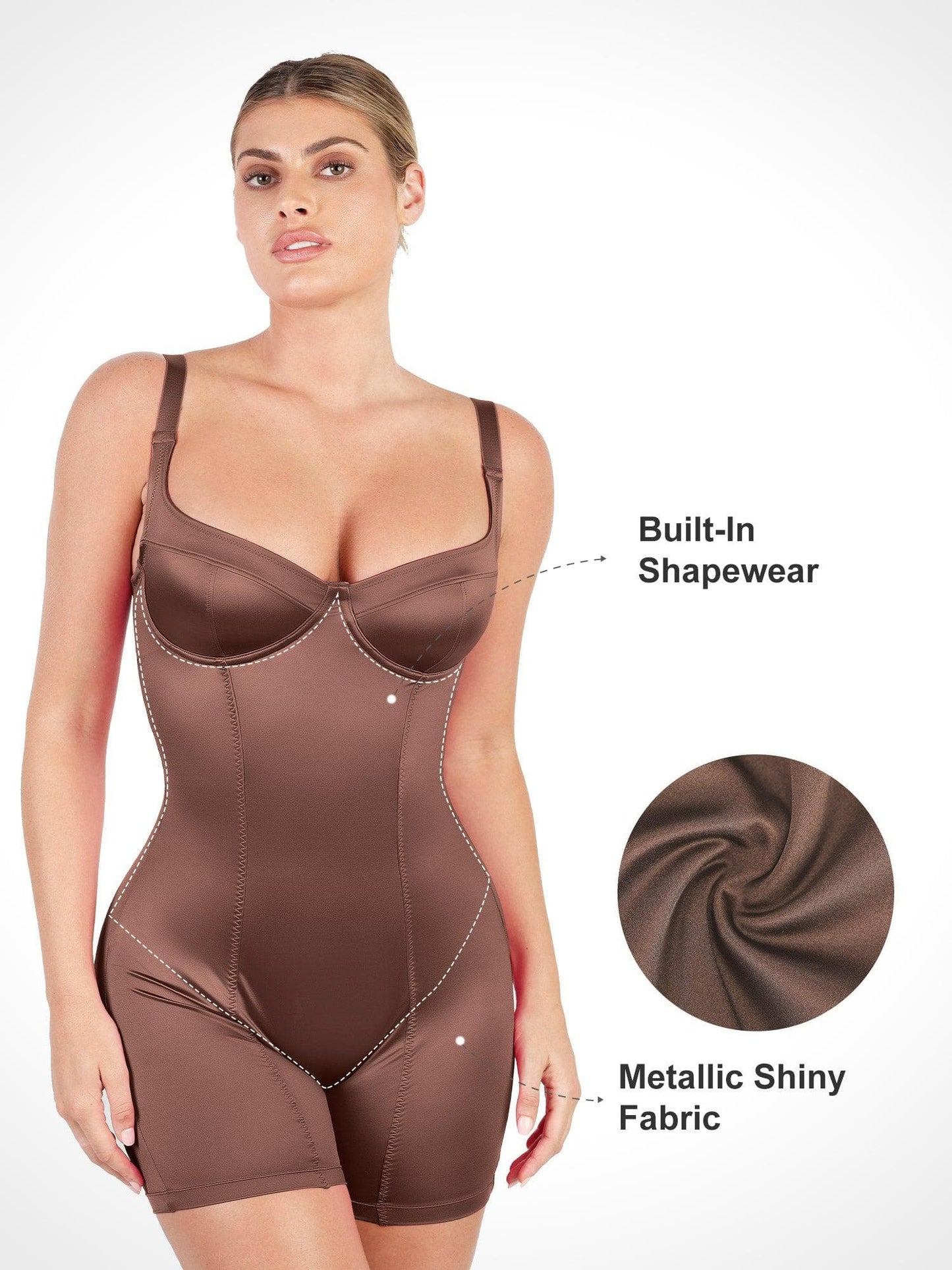 The Shapewear Romper Metallic Shiny One Piece Mid Thigh