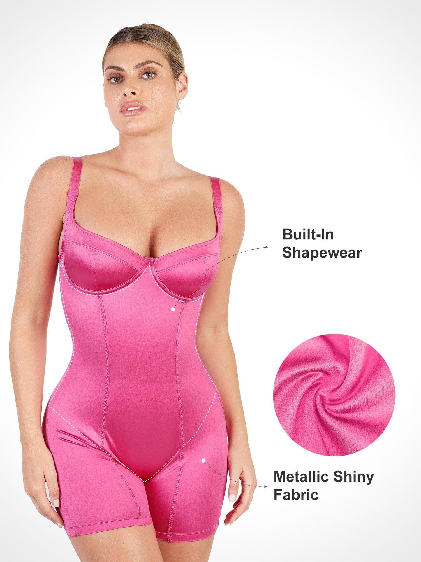 The Shapewear Romper Metallic Shiny One Piece Mid Thigh