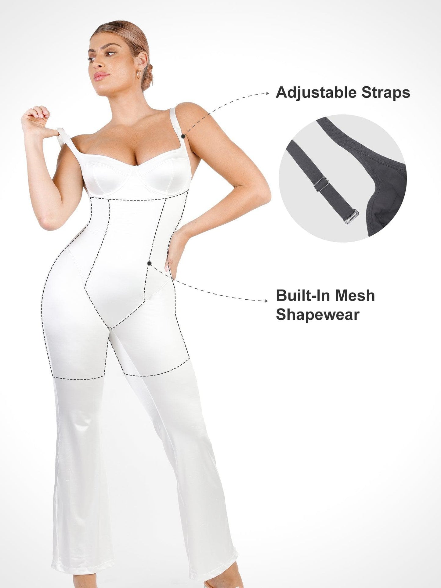 The Shapewear Jumpsuit Metallic Shiny One Piece Wide Strap