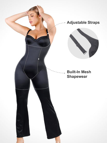Der Shapewear-Jumpsuit Metallic Shiny Einteiler Breite Träger