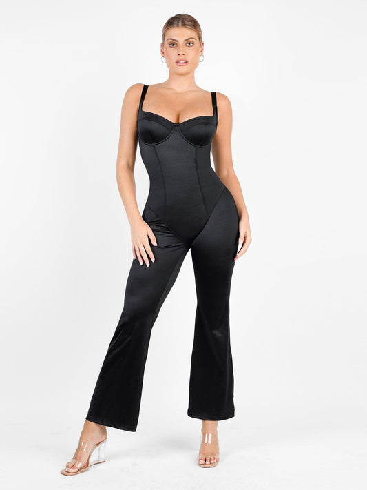 The Shapewear Jumpsuit Metallic Shiny One Piece Wide Strap