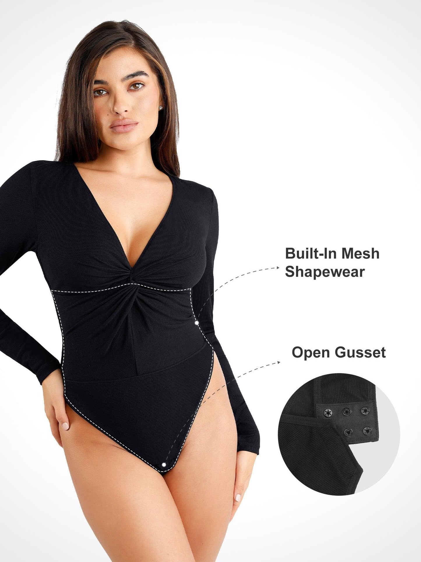 The Shapewear Bodysuit Ruched Long Sleeve V-Neck Modal Thong