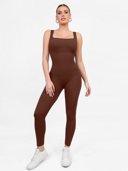 Der Shapewear-Overall mit nahtlosem, quadratischem Ausschnitt, einteilig, Sport