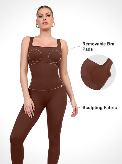 Der Shapewear-Overall mit nahtlosem, quadratischem Ausschnitt, einteilig, Sport