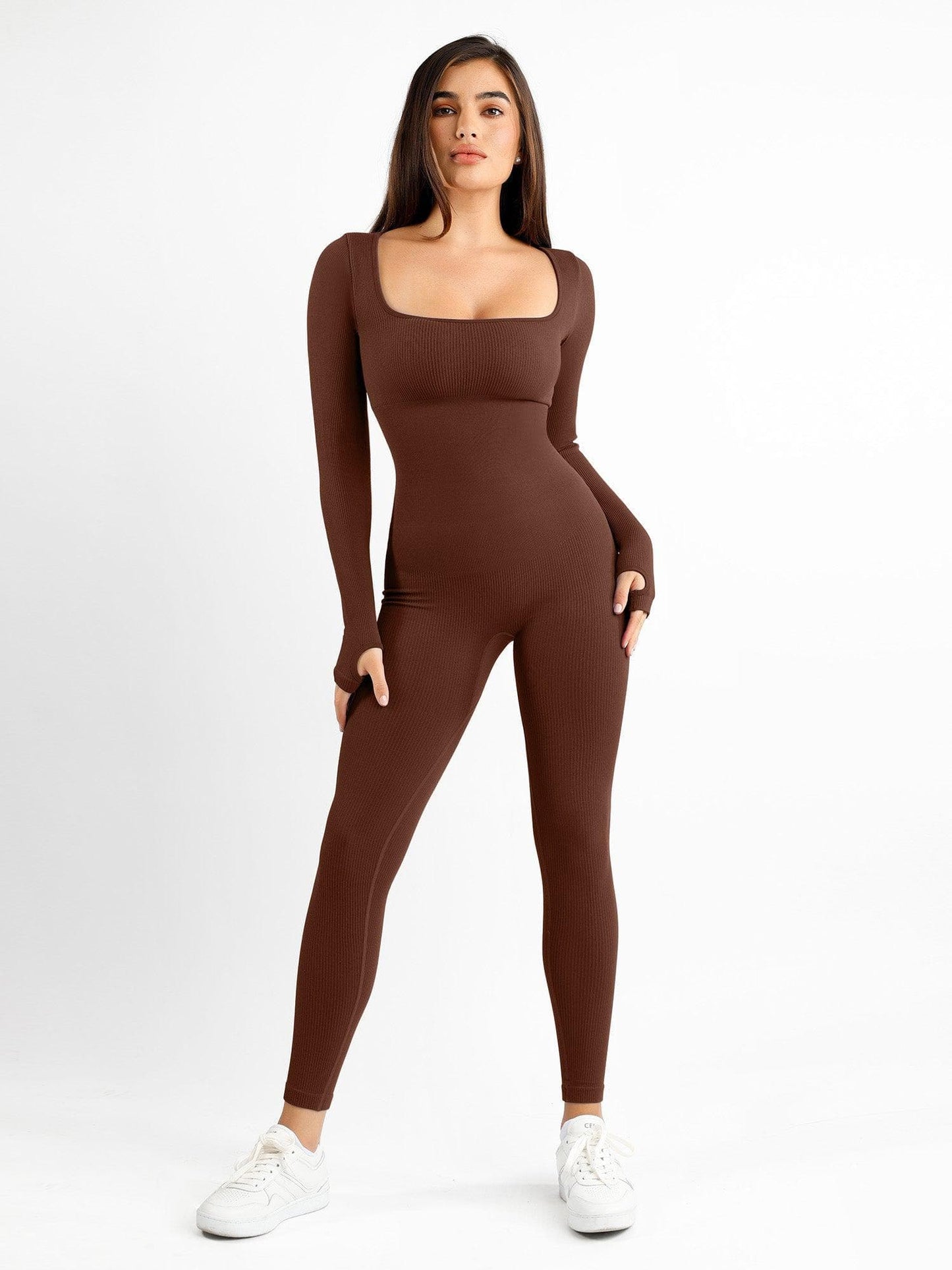 Seamless Square Neck One Piece Workout Jumpsuit Or Romper