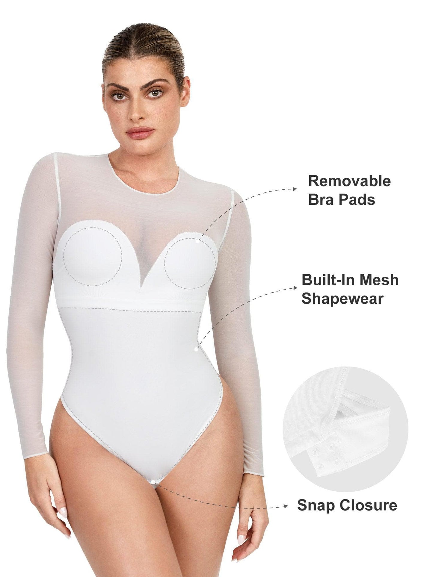 The Shapewear Bodysuit Sheer Mesh Long Sleeve Thong