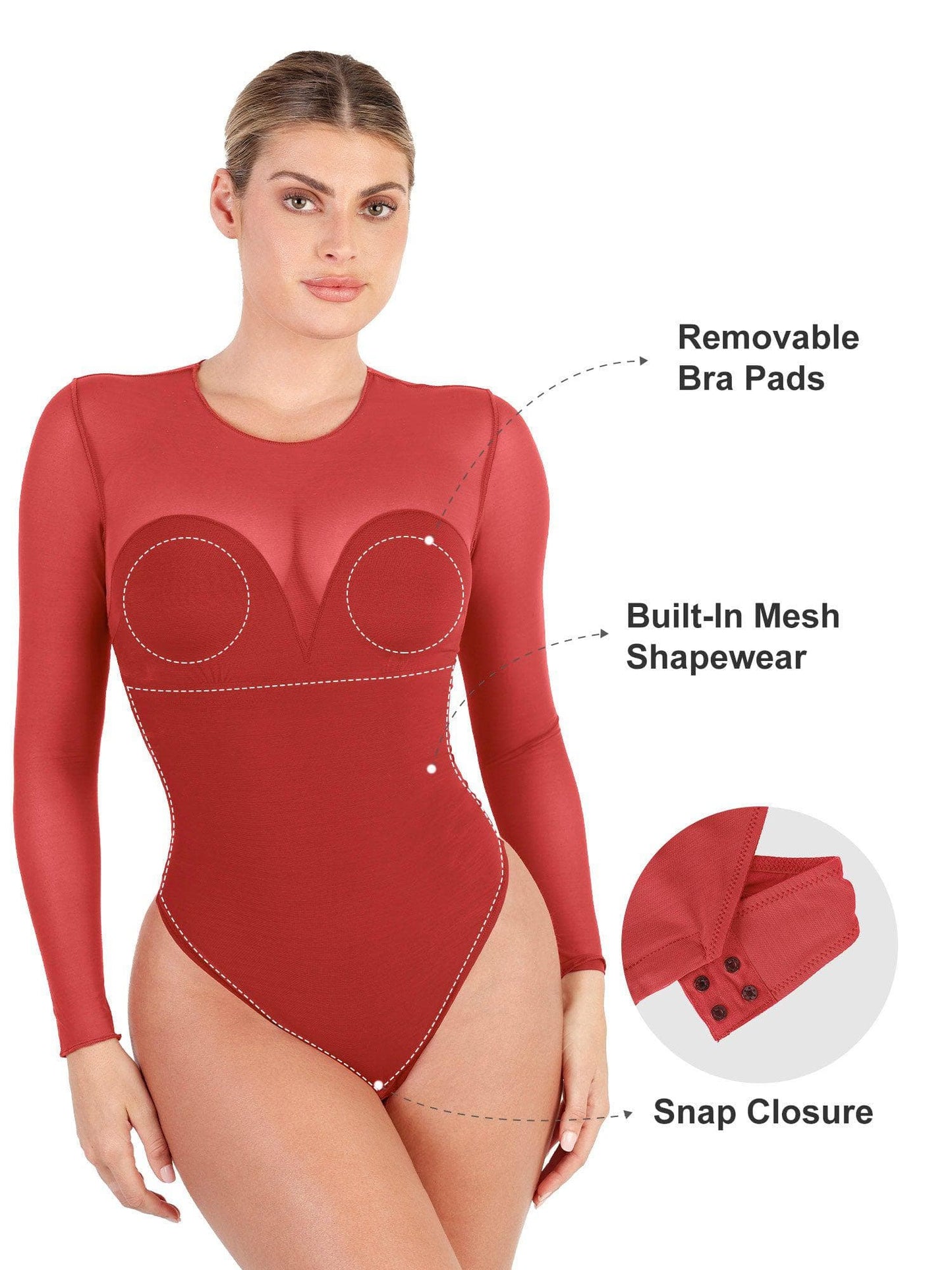 The Shapewear Bodysuit Sheer Mesh Long Sleeve Thong