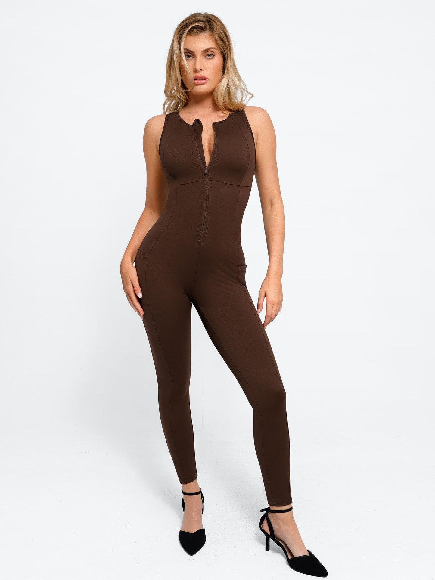 Combinaison Shapewear sans manches avec fermeture éclair sur le devant