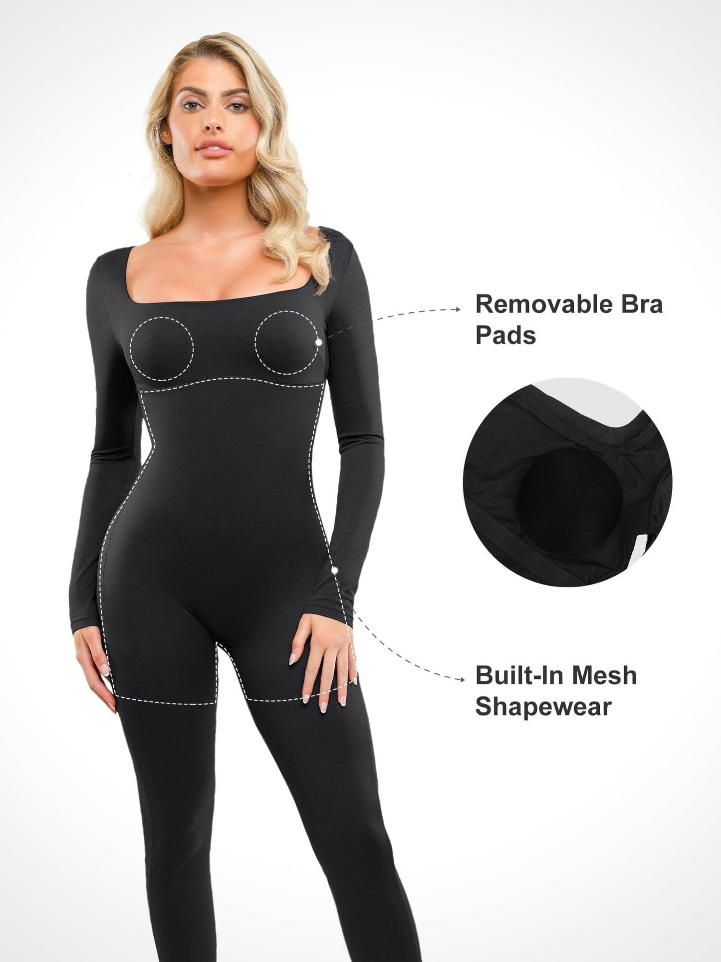 The Shapewear Jumpsuit Square-Neck One Piece Long Sleeve